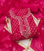 pink bandhej silk blend  unstitched dress material 