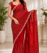 Red Color Original beeds work Space Silk Blend Saree