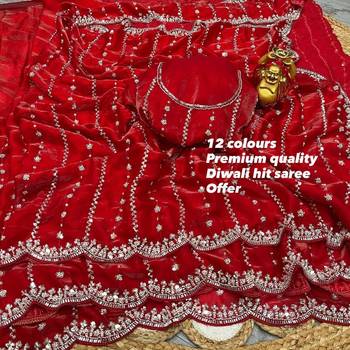 Red Color Original beeds work Space Silk Blend Saree 3