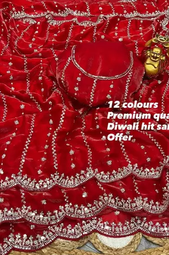 Red Color Original beeds work Space Silk Blend Saree