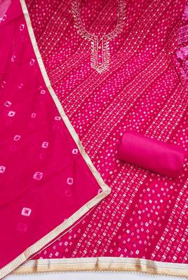 pink bandhej silk blend  unstitched dress material  2