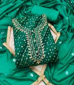 sea green bandhej silk blend  unstitched dress material 