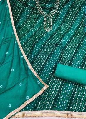 sea green bandhej silk blend  unstitched dress material  2
