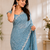 Sky Blue Color Original beeds work Space Silk Blend Saree