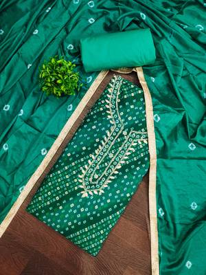 sea green bandhej silk blend  unstitched dress material  4