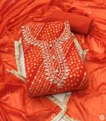 rust bandhej silk blend  unstitched dress material 