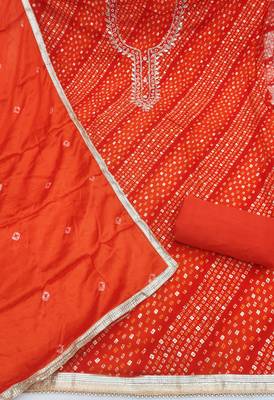 rust bandhej silk blend  unstitched dress material  2
