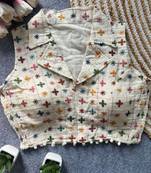 White khadi cotton blend embroidered designer blouse