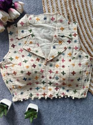 White khadi cotton blend embroidered designer blouse 2