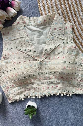 White khadi cotton blend embroidered designer blouse
