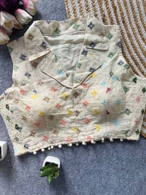 White khadi cotton blend embroidered designer blouse 1