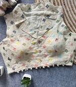 White khadi cotton blend embroidered designer blouse