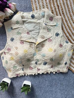 White khadi cotton blend embroidered designer blouse 1
