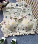 White khadi cotton blend embroidered designer blouse