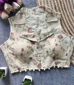 White khadi cotton blend embroidered designer blouse