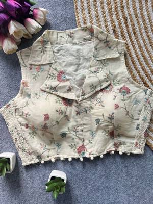White khadi cotton blend embroidered designer blouse 2