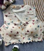 White khadi cotton blend embroidered designer blouse