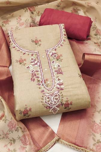 multicolor printed  linen cotton unstitched dress material 