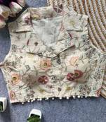 White pure khadi cotton embroidered designer blouse