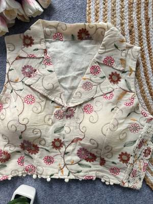 White khadi cotton blend embroidered designer blouse 1