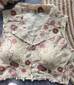 White khadi cotton blend embroidered designer blouse