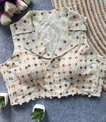White khadi cotton blend embroidered designer blouse