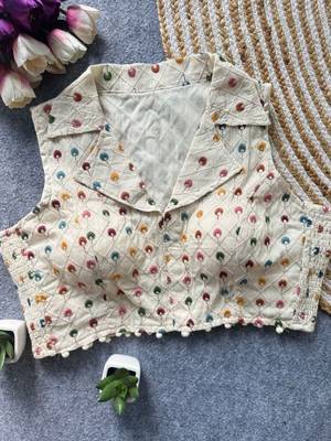 White khadi cotton blend embroidered designer blouse 2