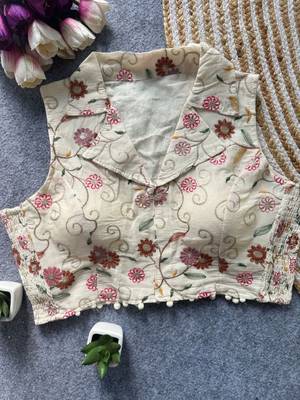 White khadi cotton blend embroidered designer blouse 1