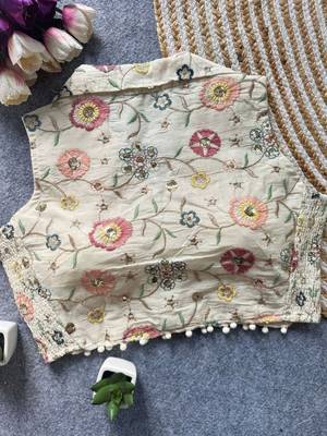 White khadi cotton blend embroidered designer blouse 2