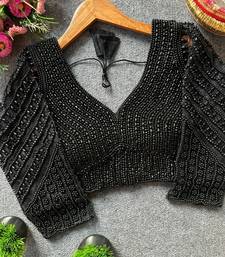 Black silk blend pearl moti designer blouse