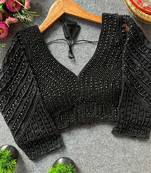 Black silk blend pearl moti designer blouse
