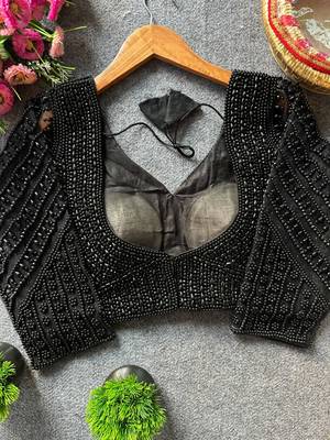 Black silk blend pearl moti designer blouse 2