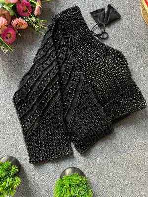 Black silk blend pearl moti designer blouse 3