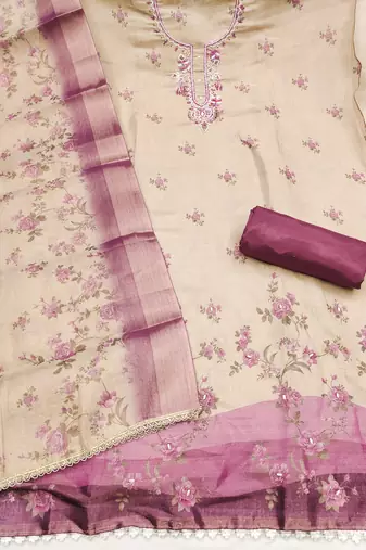 multicolor printed  linen cotton unstitched dress material 