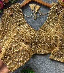 Cream silk blend pearl moti designer blouse