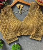 Cream silk blend pearl moti designer blouse