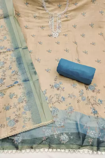 multicolor printed  linen cotton unstitched dress material 