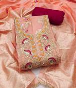 peach weaved silk blend  blend unstitched dress material 