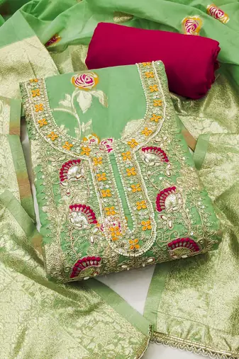 yellow weaved silk blend  blend unstitched dress material 