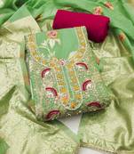 yellow weaved silk blend  blend unstitched dress material 
