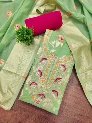 yellow weaved silk blend  blend unstitched dress material  4