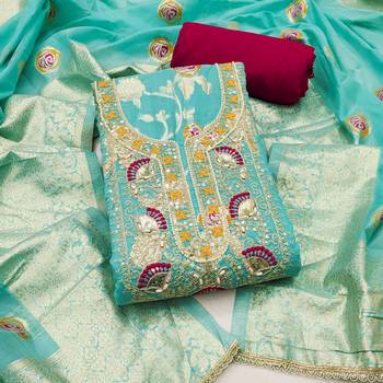 sky blue weaved silk blend  blend unstitched dress material  1