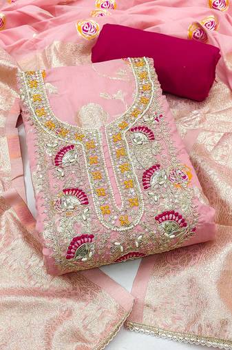 baby pink weaved silk blend  blend unstitched dress material 