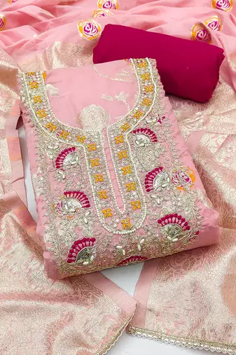 baby pink weaved silk blend  blend unstitched dress material 