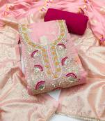 baby pink weaved silk blend  blend unstitched dress material 