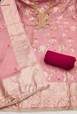 baby pink weaved silk blend  blend unstitched dress material  2