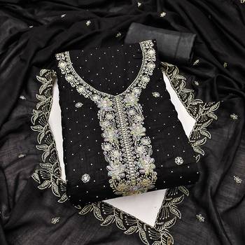 black embroidered vichitra cotton unstitched dress material  1
