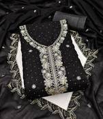 black embroidered vichitra cotton unstitched dress material 