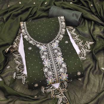 green embroidered vichitra cotton unstitched dress material  1