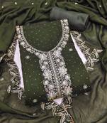 green embroidered vichitra cotton unstitched dress material 